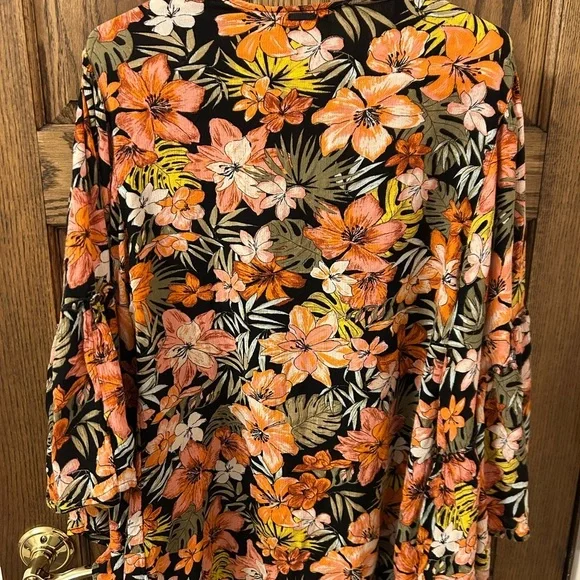 Billabong Floral Tropical Hawaiian Kimono Cardigan - Orange and Black Small - Picture 7 of 8